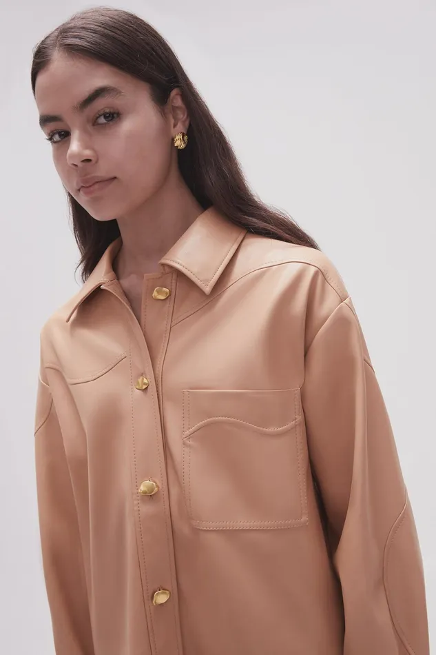 Aje Priscilla Scalloped Shacket Sand Beige Women Leather