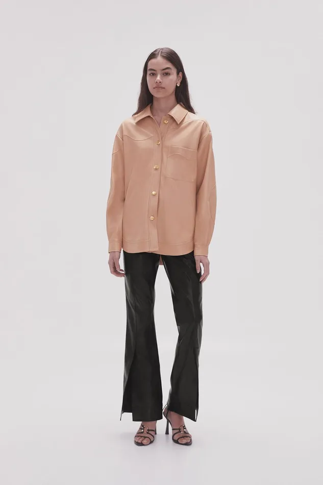 Aje Priscilla Scalloped Shacket Sand Beige Women Leather