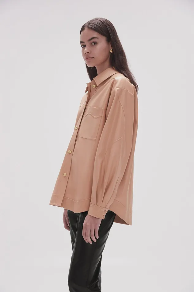 Aje Priscilla Scalloped Shacket Sand Beige Women Leather