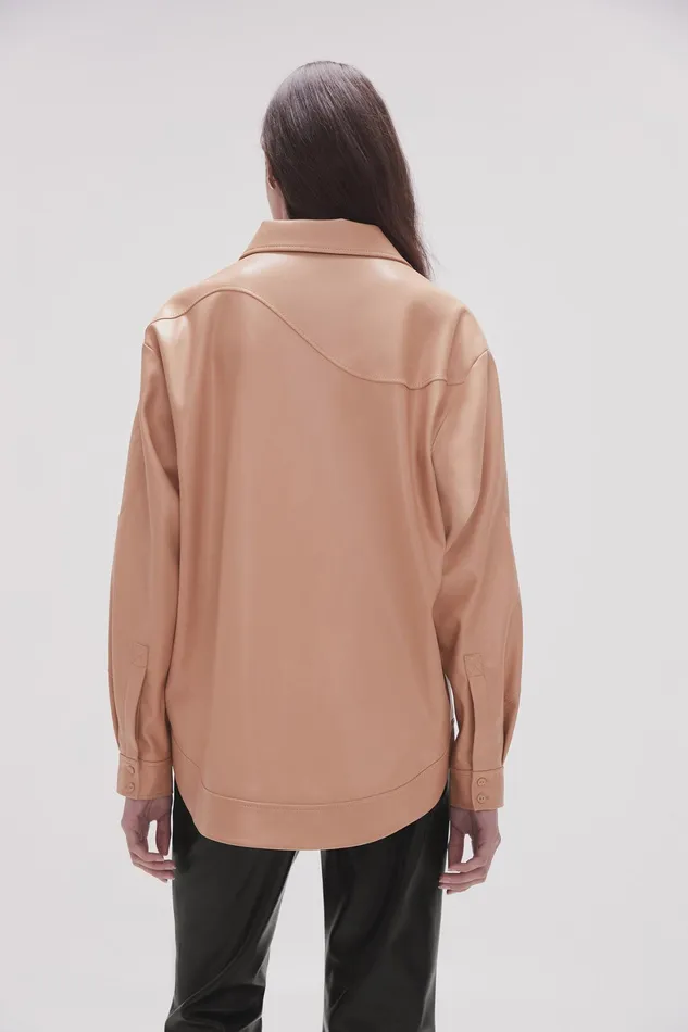 Aje Priscilla Scalloped Shacket Sand Beige Women Leather