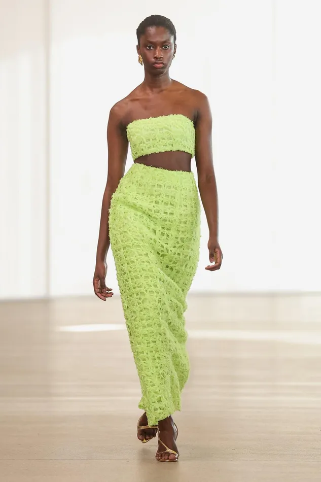 Aje Quintette Textured Midi Skirt Light Lime Green Women Skirts