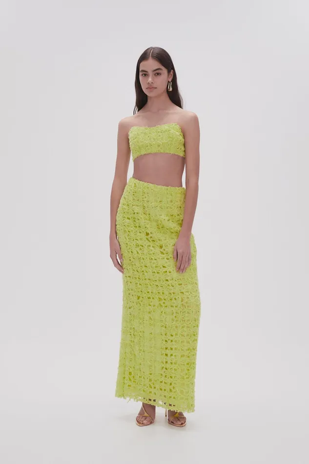 Aje Quintette Textured Midi Skirt Light Lime Green Women Skirts