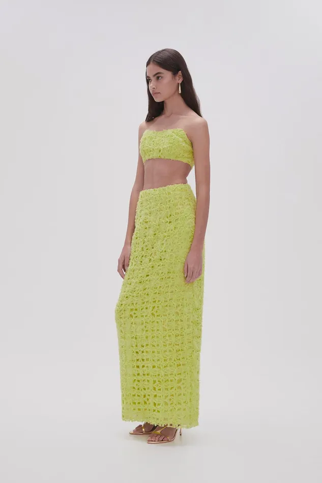 Aje Quintette Textured Midi Skirt Light Lime Green Women Skirts