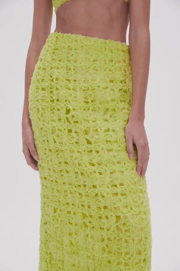 Aje Quintette Textured Midi Skirt Light Lime Green Women Skirts
