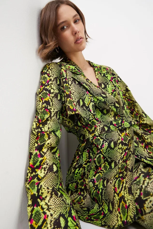 Aje Serpentine Belted Jacket Snake Effect Women Blazers Jackets and Coats