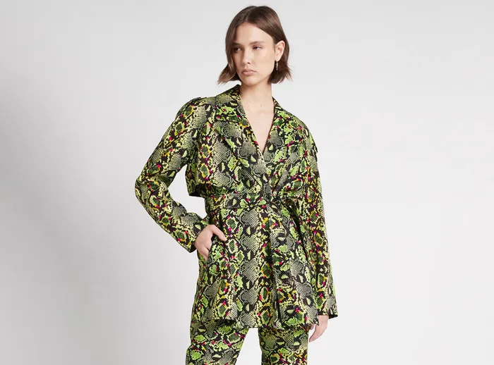 Aje Serpentine Belted Jacket Snake Effect Women Blazers Jackets and Coats