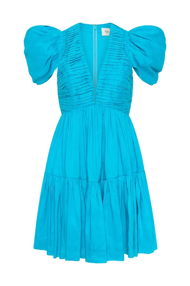 Aje Severine Tiered Mini Dress Sky Blue Women Dresses