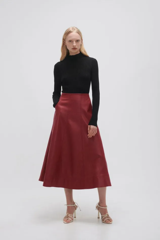 Aje Stanhope Midi Skirt Mahogany Red Women Skirts