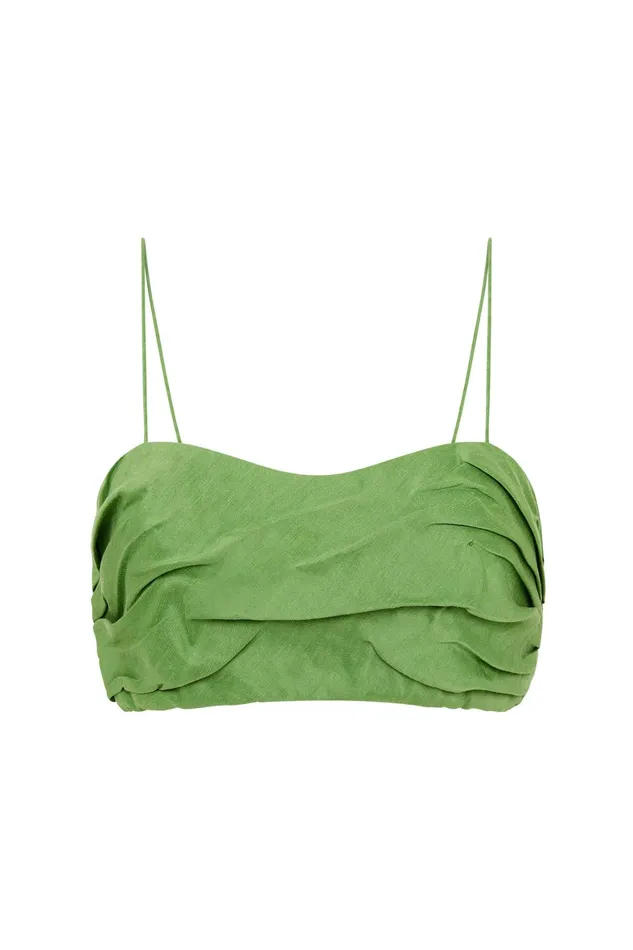 Aje Thea Draped Twist Crop Top Fern Green Women Tops