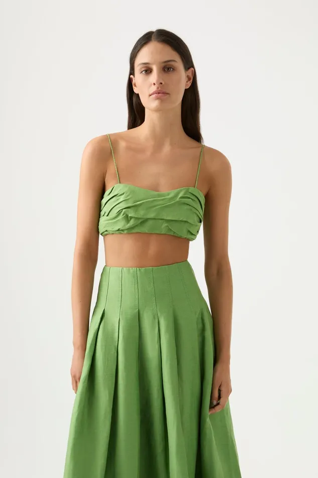 Aje Thea Draped Twist Crop Top Fern Green Women Tops