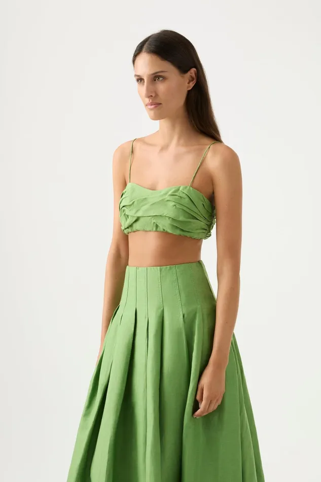 Aje Thea Draped Twist Crop Top Fern Green Women Tops
