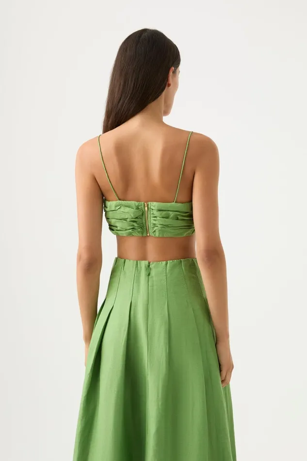 Aje Thea Draped Twist Crop Top Fern Green Women Tops