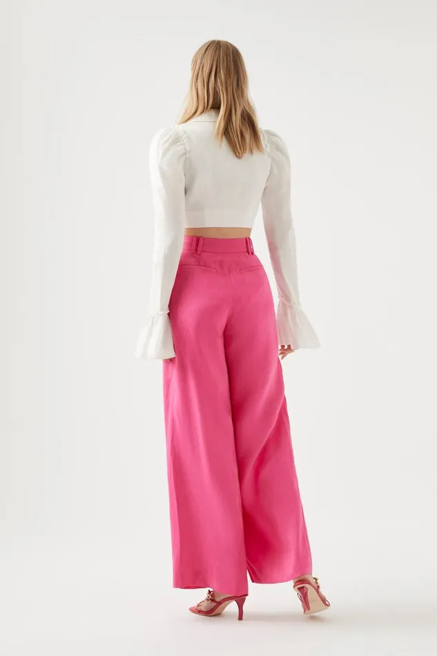 Aje Vista High Waist Wide Leg Pant Berry Pink Women Pants