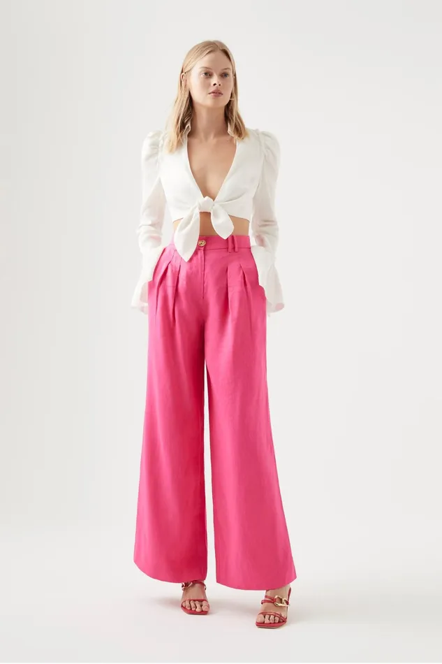 Aje Vista High Waist Wide Leg Pant Berry Pink Women Pants