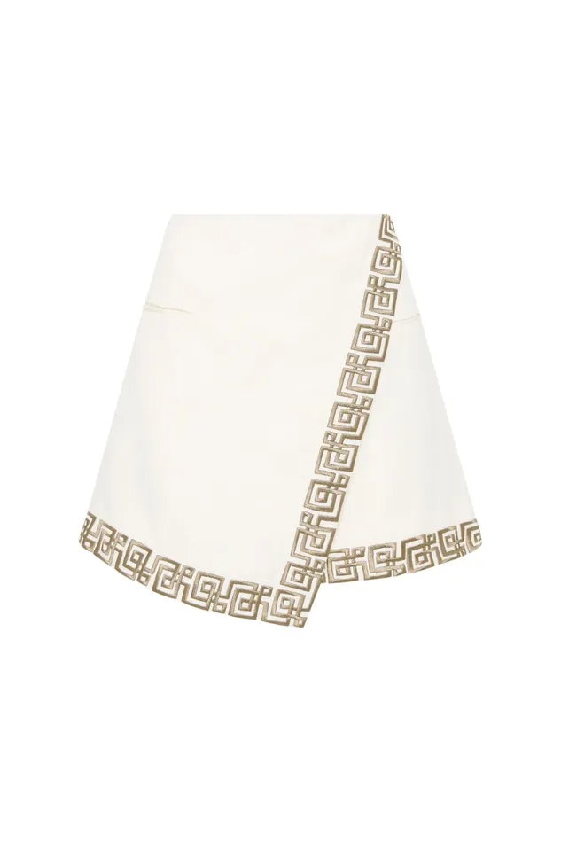 Aje Voyager Embroidered Mini Skirt Ivorydesert Khaki Women Skirts