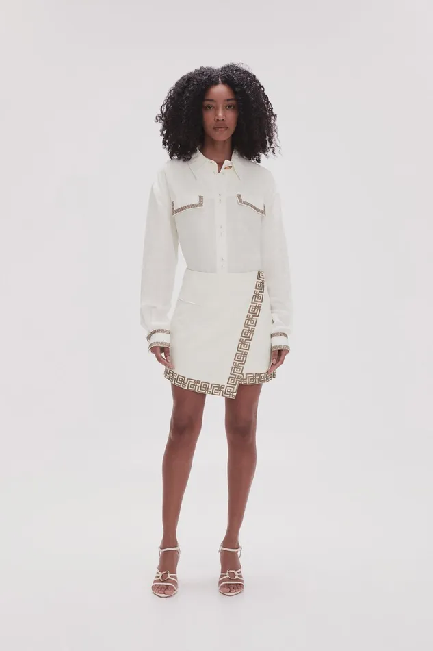 Aje Voyager Embroidered Mini Skirt Ivorydesert Khaki Women Skirts