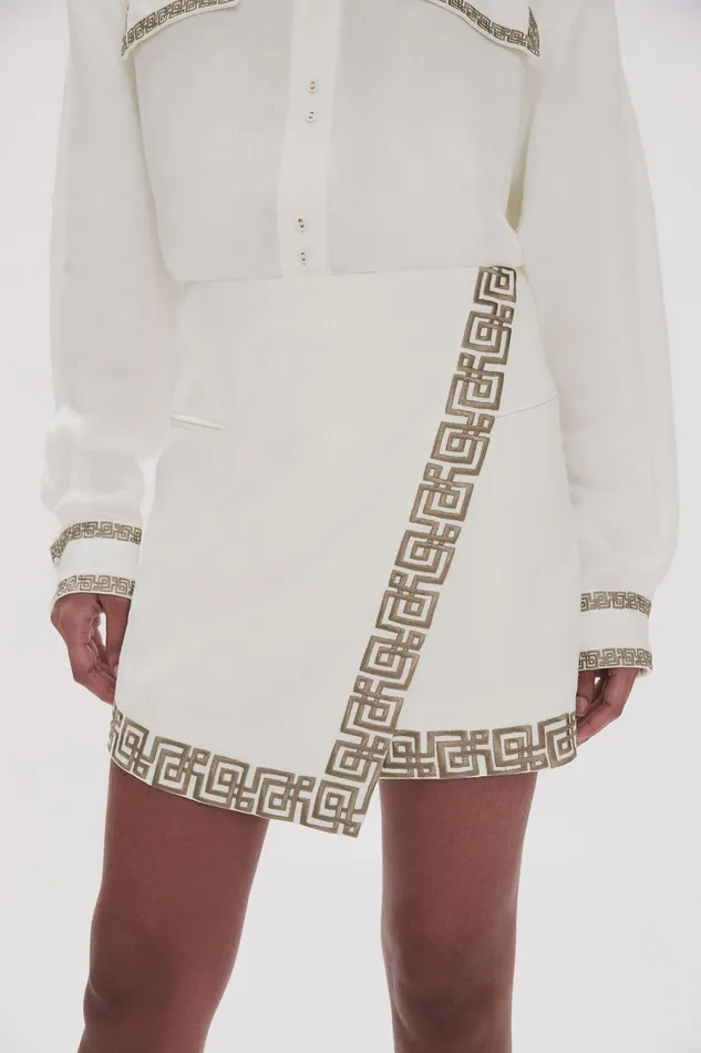 Aje Voyager Embroidered Mini Skirt Ivorydesert Khaki Women Skirts