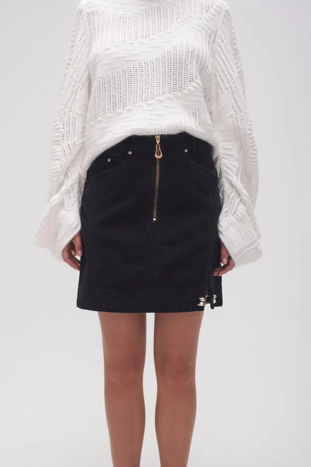 Aje Willa Denim Mini Skirt Black Women Denim