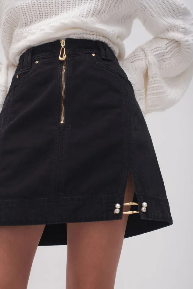 Aje Willa Denim Mini Skirt Black Women Denim