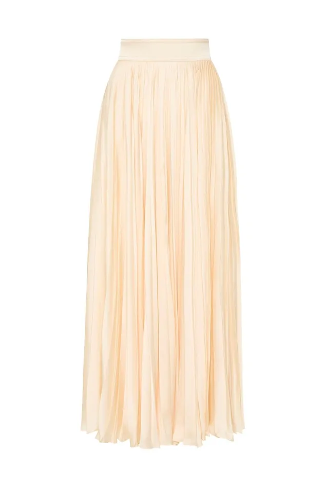 Aje Wondrous Pleated Satin Skirt Champagne Cream Women Skirts