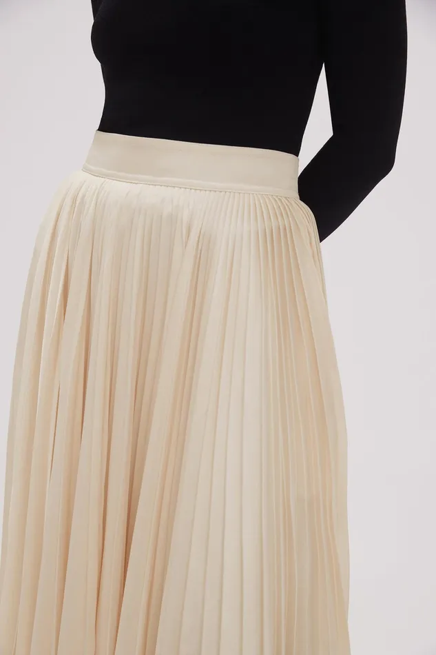 Aje Wondrous Pleated Satin Skirt Champagne Cream Women Skirts
