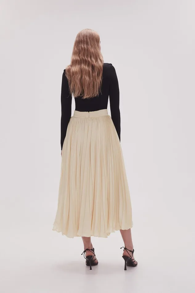 Aje Wondrous Pleated Satin Skirt Champagne Cream Women Skirts