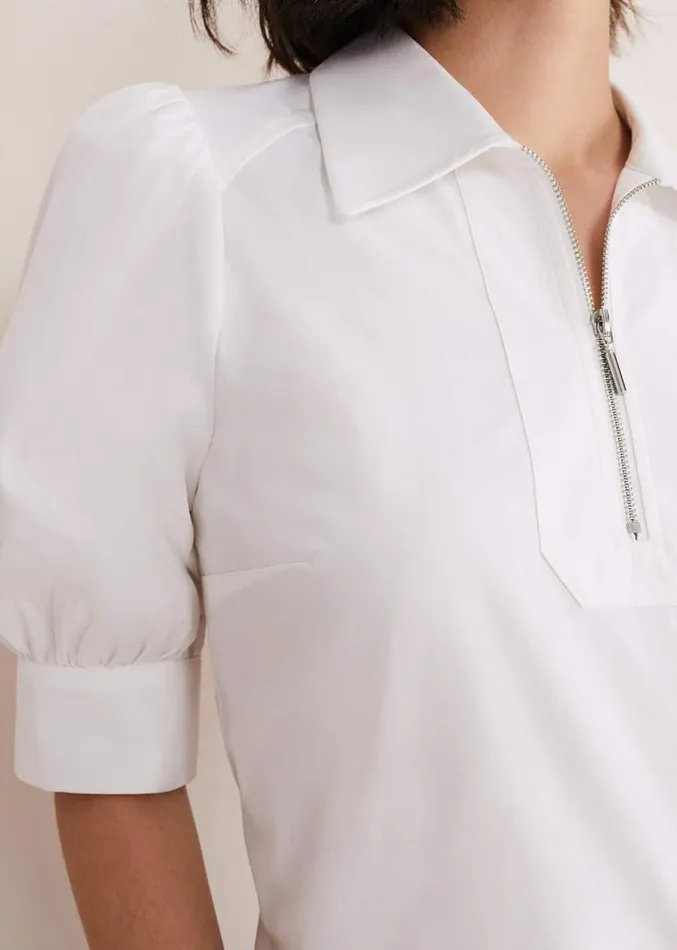 Alannah Puff Sleeve Zip Collar Blouse White Women Phase Eight Shirts and Blouses Alannah Puff Sleeve Zip Collar Blouse White Women Phase Eight Shirts and Blouses
