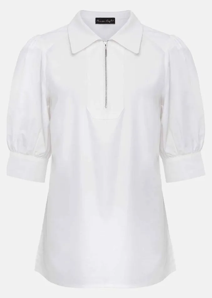 Alannah Puff Sleeve Zip Collar Blouse White Women Phase Eight Shirts and Blouses Alannah Puff Sleeve Zip Collar Blouse White Women Phase Eight Shirts and Blouses