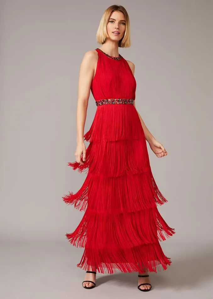 Albertina Fringe Maxi Dress Scarlet Women Phase Eight Dresses