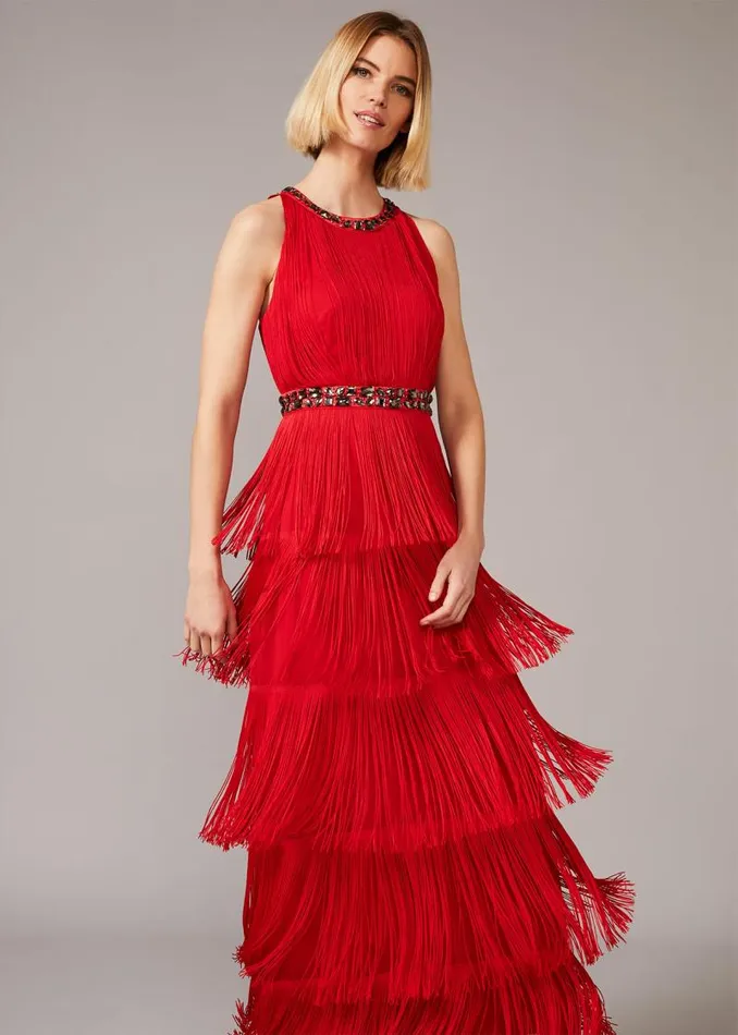 Albertina Fringe Maxi Dress Scarlet Women Phase Eight Dresses