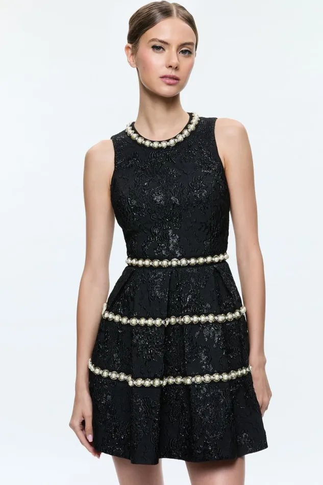 Alice Olivia Alistair Mini Gown Black Women Dresses