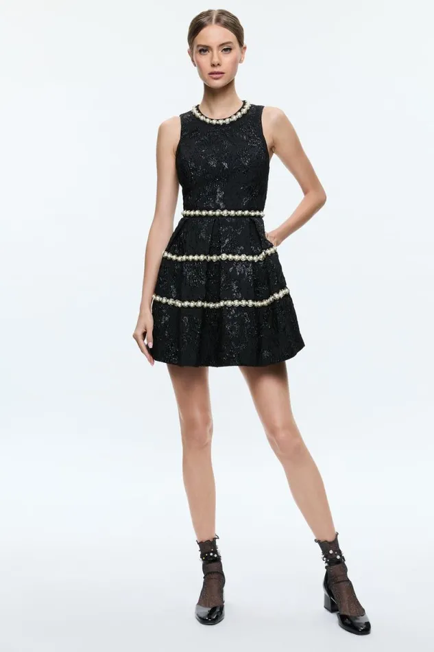 Alice Olivia Alistair Mini Gown Black Women Dresses