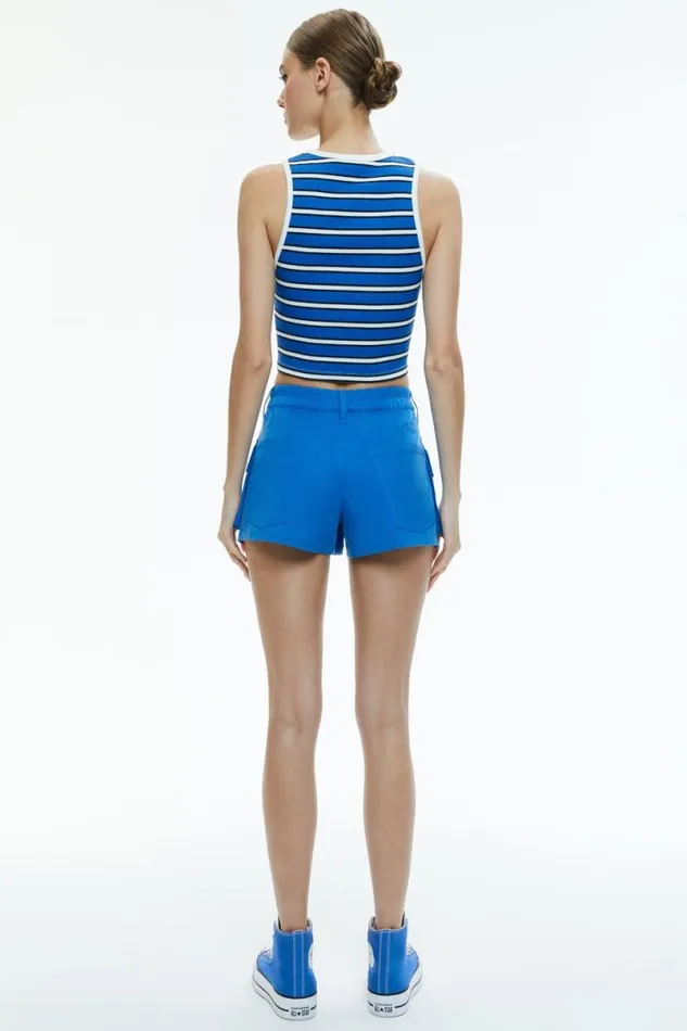 Alice Olivia Andre Fitted Cropped Tank Teakwood Stripe French Blue Women Tops