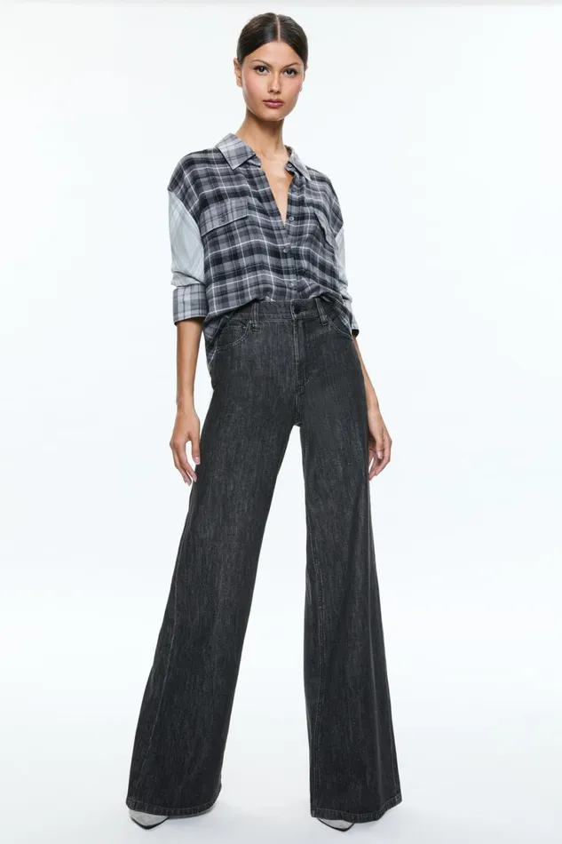 Alice Olivia Clifton Plaid Button Down Mixed Plaid Women Tops