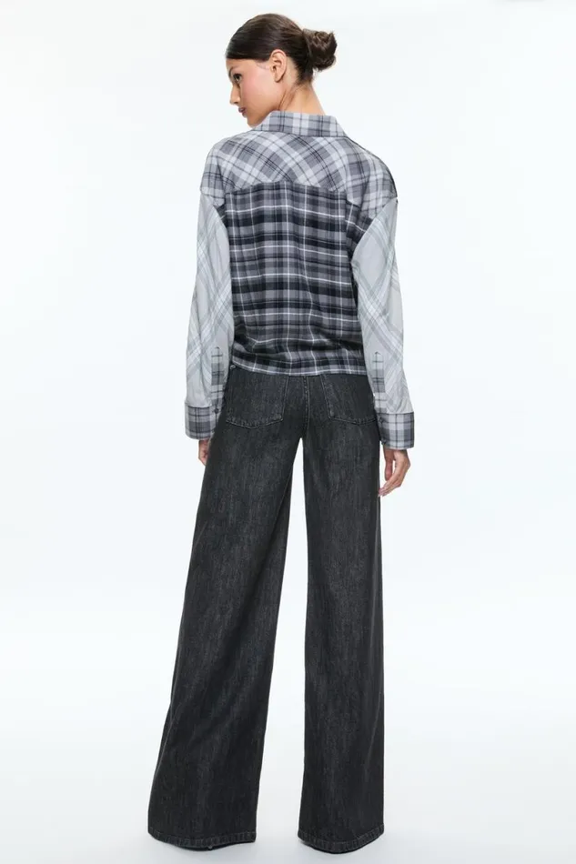 Alice Olivia Clifton Plaid Button Down Mixed Plaid Women Tops