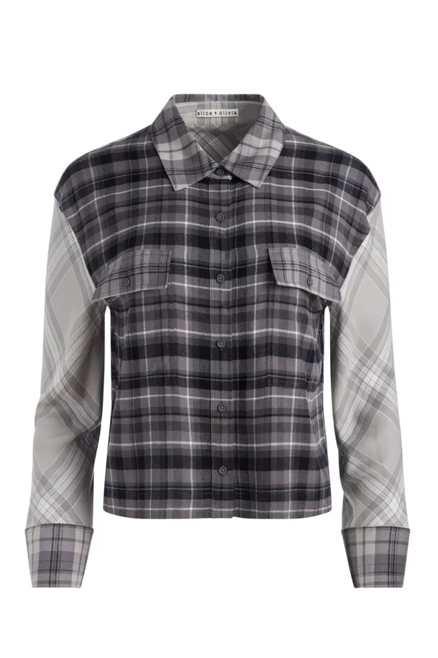 Alice Olivia Clifton Plaid Button Down Mixed Plaid Women Tops