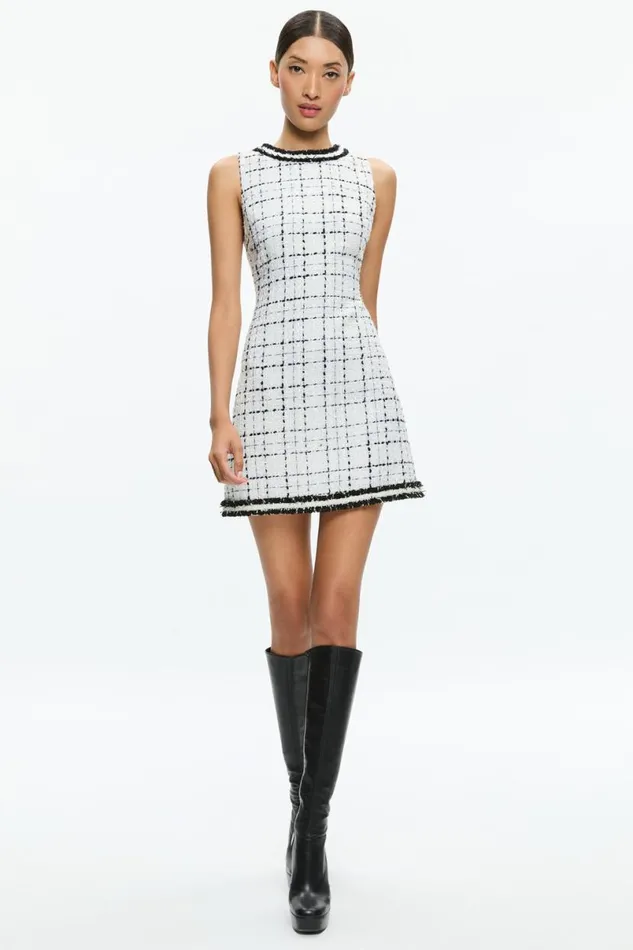 Alice Olivia Coley Mini Dress Off Whiteblack Women Dresses