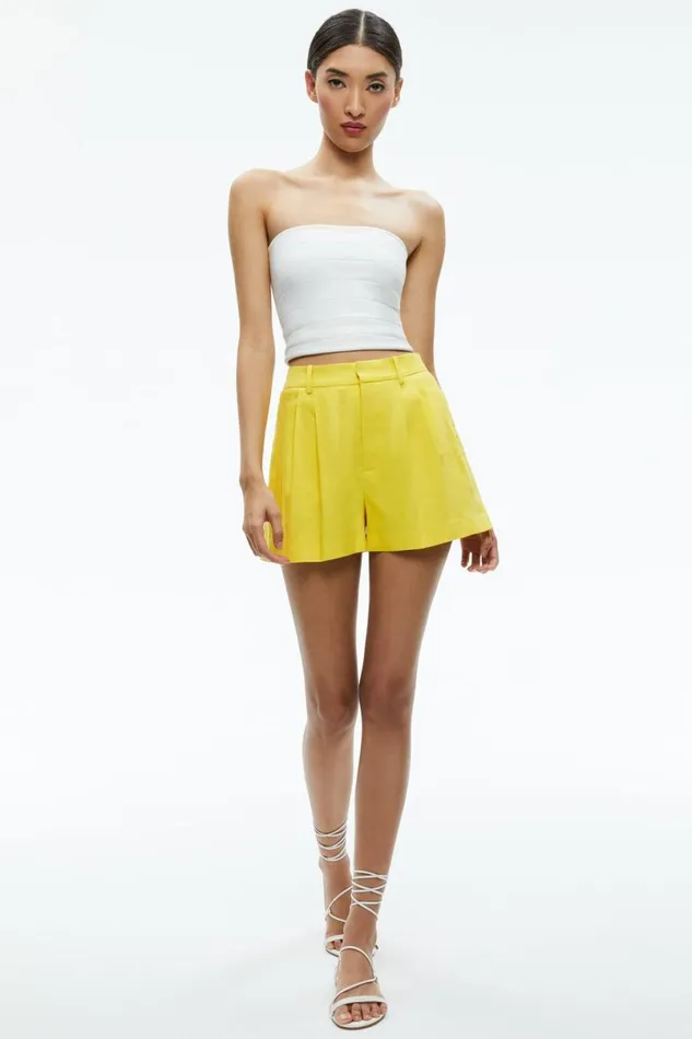 Alice Olivia Conry Linen Pleated Short Happy Yellow Women Shorts