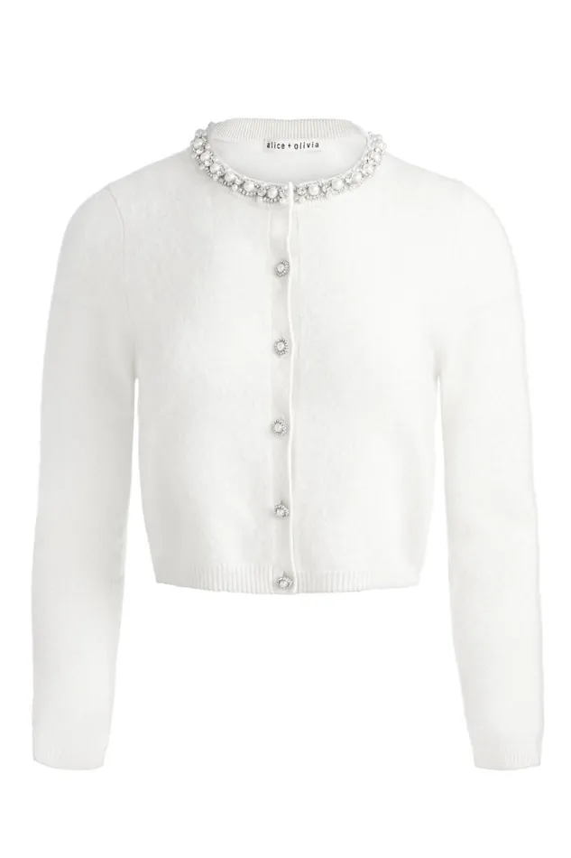 Alice Olivia Dollie Cardigan Ecru Women Sweaters