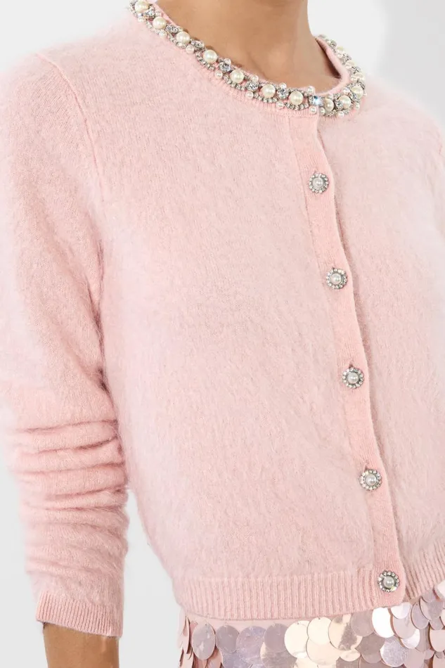 Alice Olivia Dollie Cardigan Pearl Blush Women Sweaters