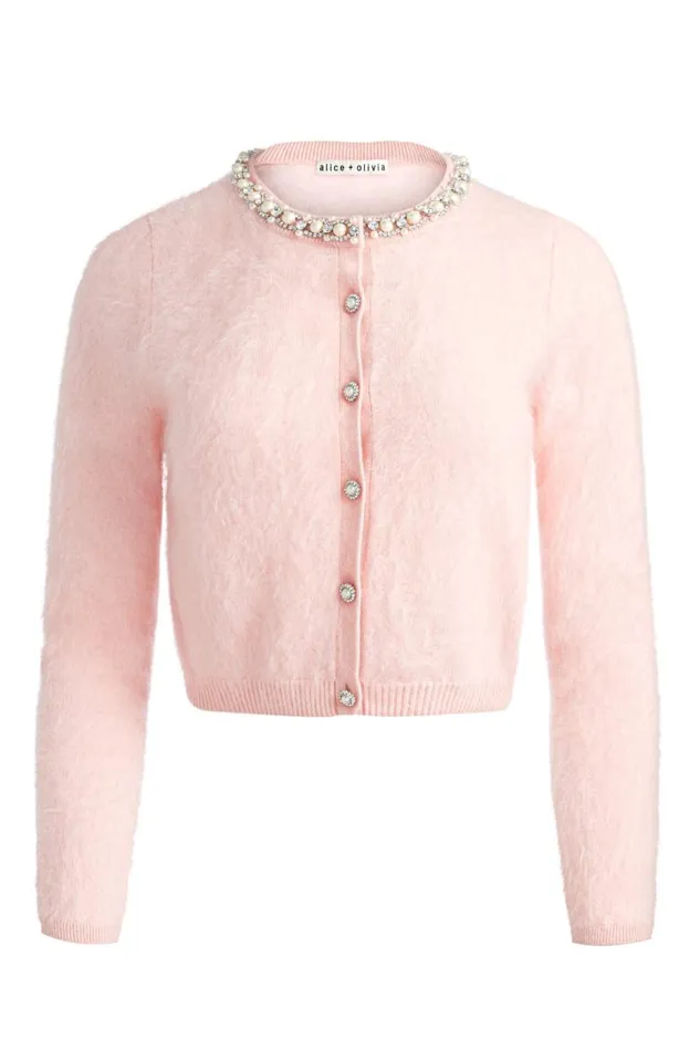Alice Olivia Dollie Cardigan Pearl Blush Women Sweaters