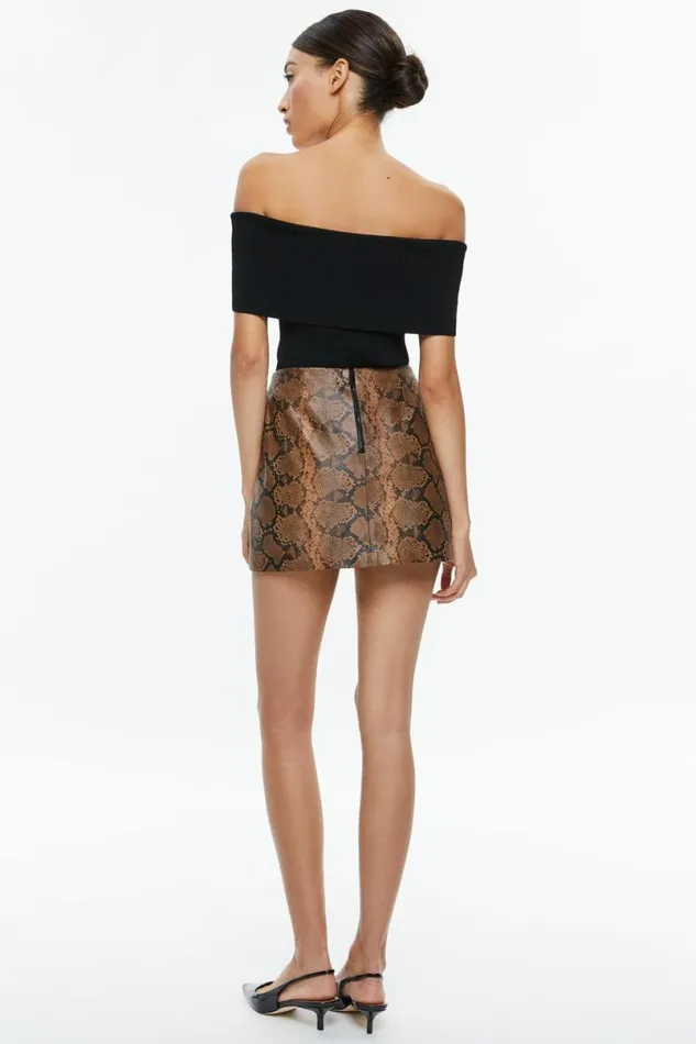 Alice Olivia Elana Vegan Mini Skirt Camelblack Snake Women Skirts