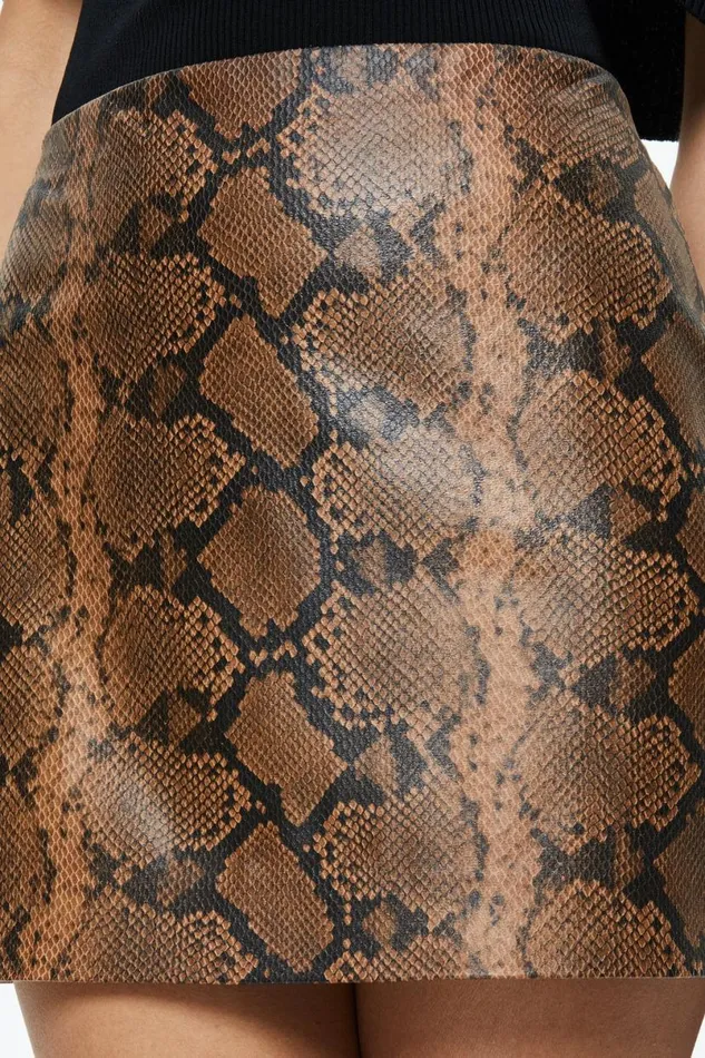 Alice Olivia Elana Vegan Mini Skirt Camelblack Snake Women Skirts