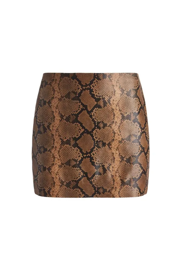 Alice Olivia Elana Vegan Mini Skirt Camelblack Snake Women Skirts