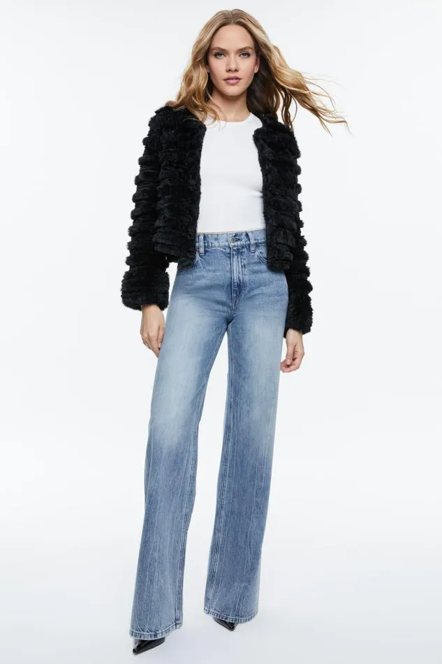 Alice Olivia Fawn Faux Fur Jacket Black Women Outerwear