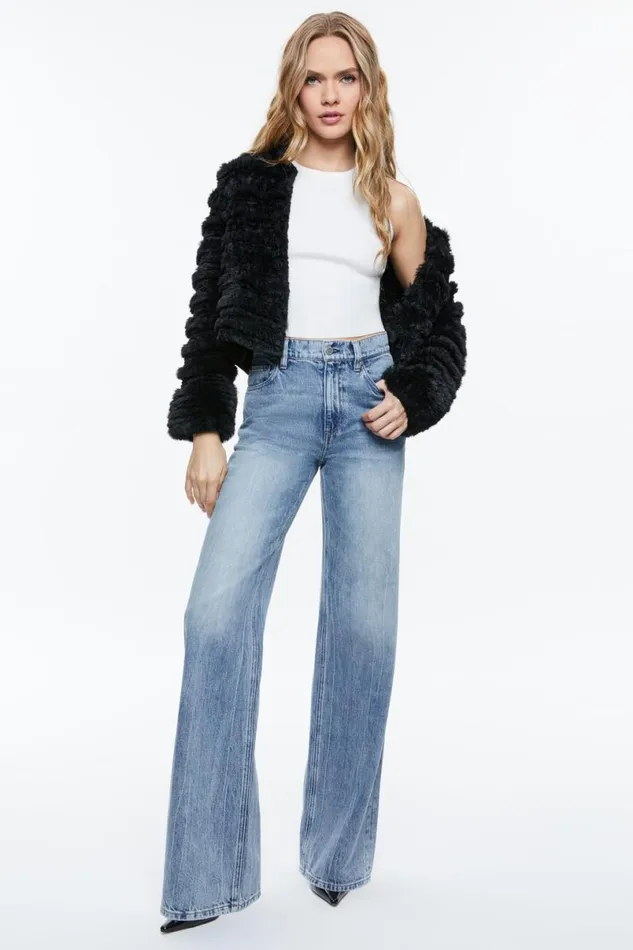 Alice Olivia Fawn Faux Fur Jacket Black Women Outerwear