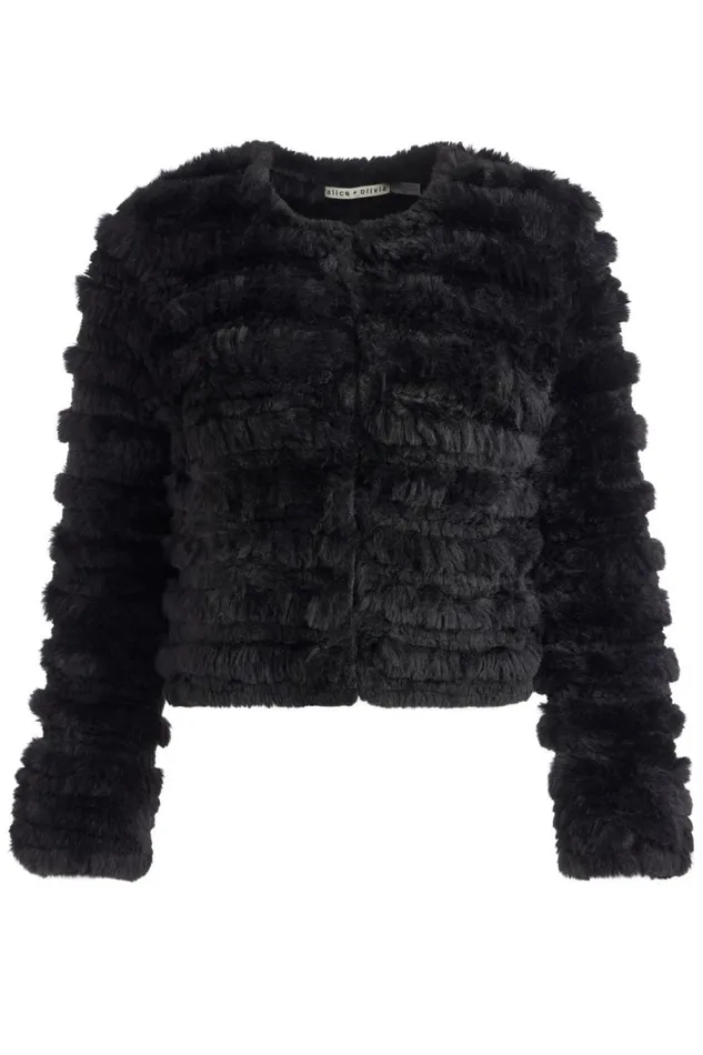 Alice Olivia Fawn Faux Fur Jacket Black Women Outerwear