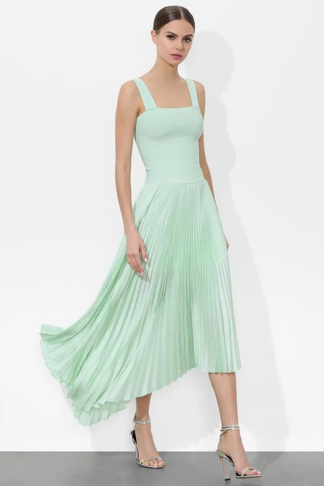 Alice Olivia Jenara Pleated Midi Skirt Sea Spray Women Skirts