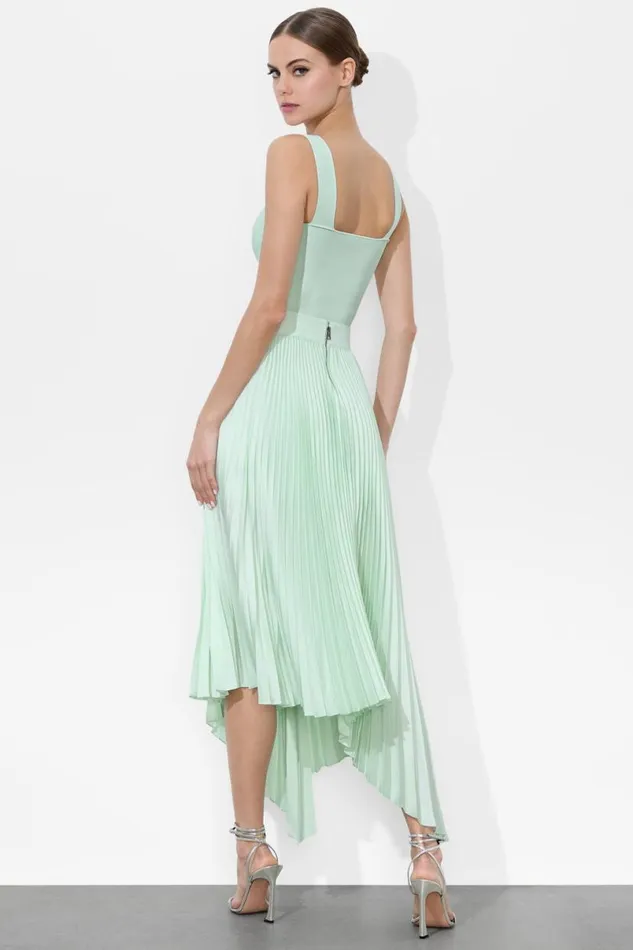 Alice Olivia Jenara Pleated Midi Skirt Sea Spray Women Skirts