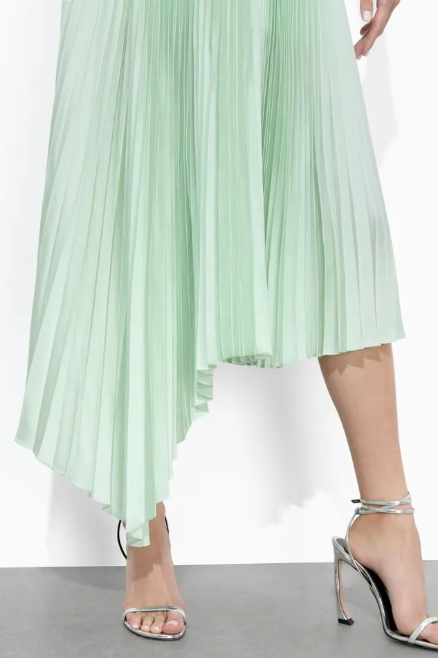 Alice Olivia Jenara Pleated Midi Skirt Sea Spray Women Skirts